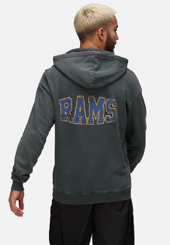 Recovered Men's NFL Los Angeles Rams Helmet Pocket Print Hoodie - Washed Black