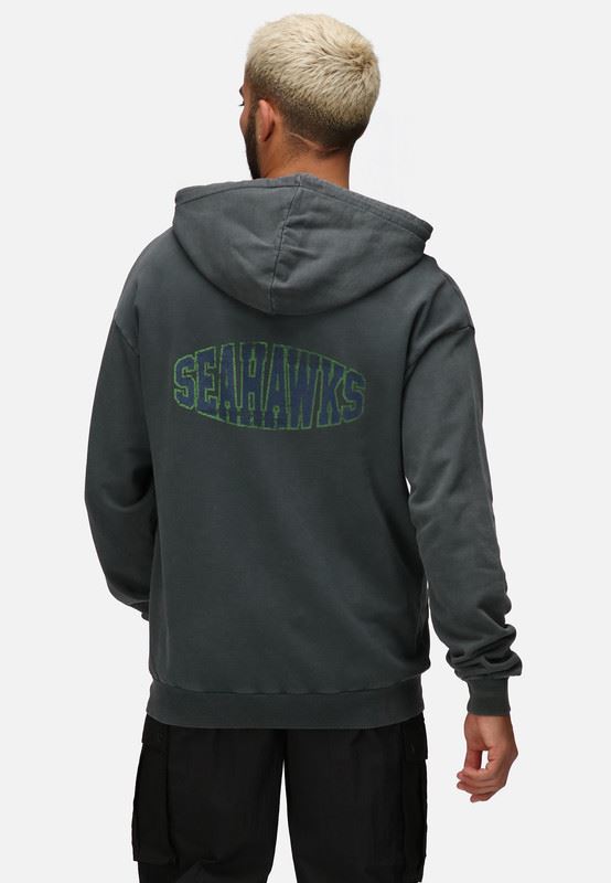 Recovered Men's NFL Seattle Seahawks Helmet Pocket Print Hoodie - Washed Black