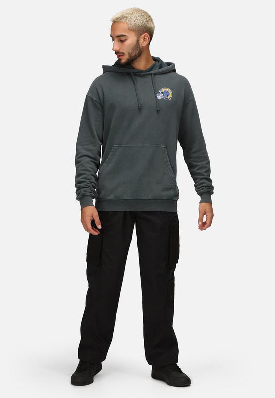 Recovered Men's NFL Los Angeles Rams Helmet Pocket Print Hoodie - Washed Black