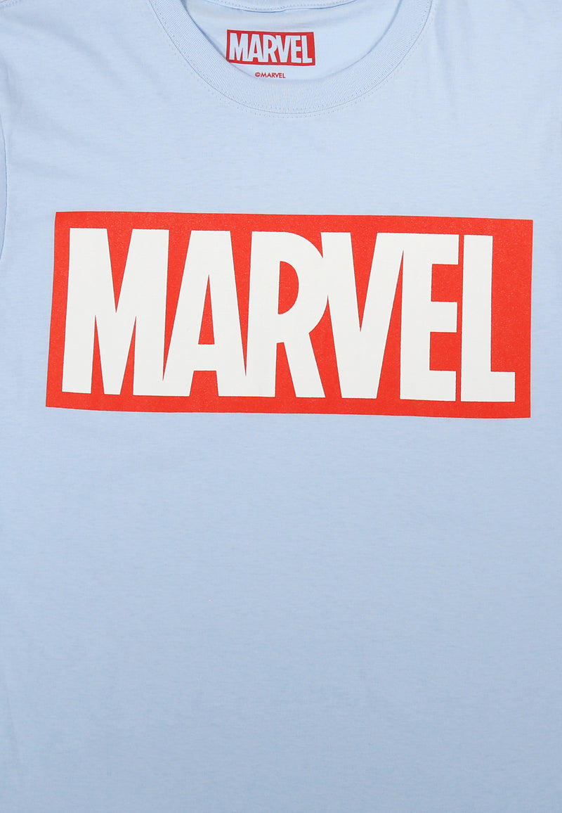 Marvel Faded Classic Logo Light Blue T-Shirt - Unisex Adults