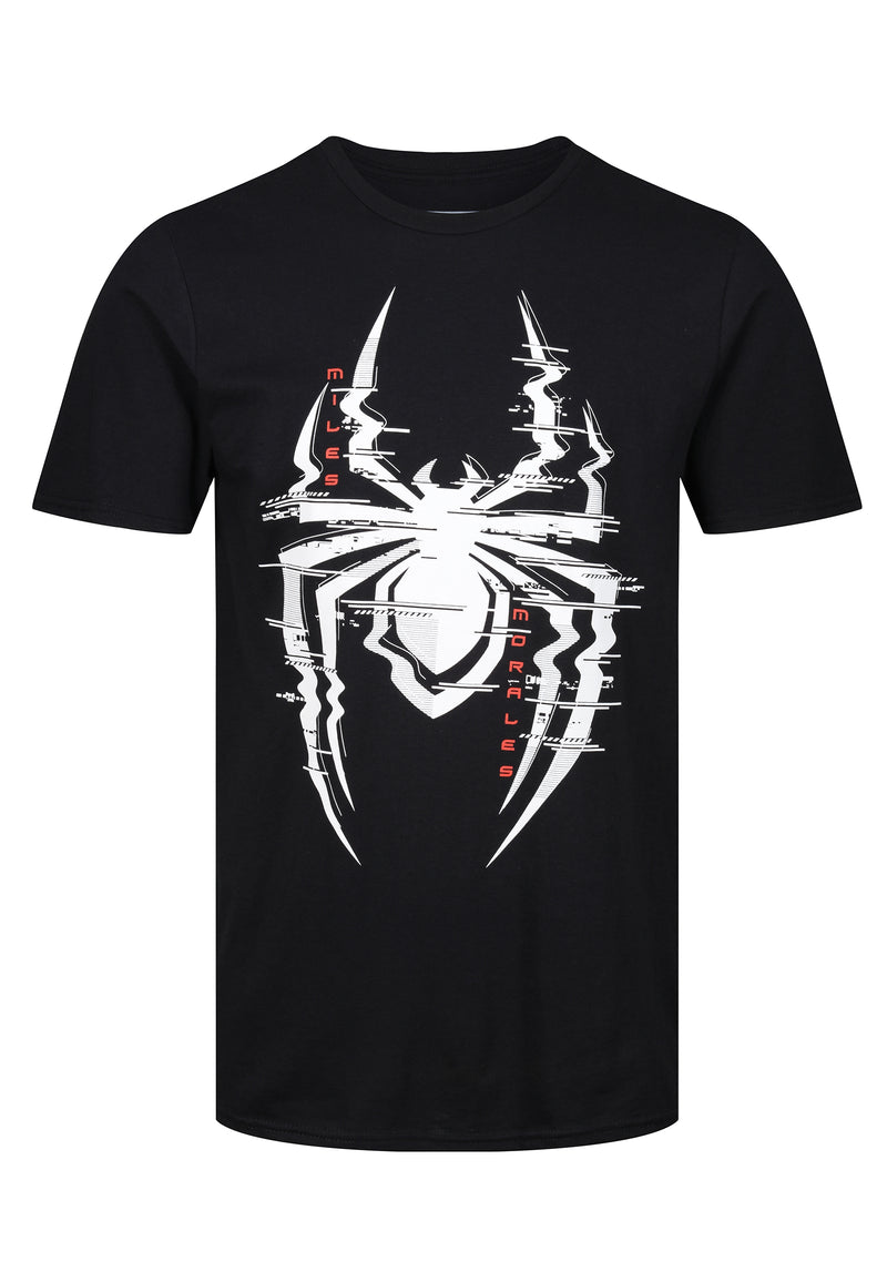 Marvel Spider Man Glitch Print Black T-Shirt - Unisex Adults