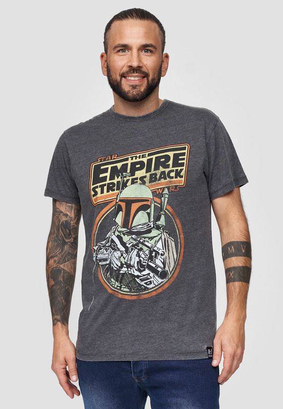 Recovered Star Wars The Empire Strikes Back Boba Fett Charcoal Vintage T-Shirt